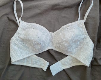 Embroidered Organic Cotton Bralette: Handmade Wireless Support Bra