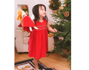 Ready to ship/Christmas dress/ smock dress/ Red smock dress/ xmas dress /xmas gift/ Christmas gift/ Corduroy smock dress