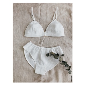 Linen bra set/ bralette linen/organic bra/ non wired bra  Home wear bra/ summer linen bra/ linen lingerie