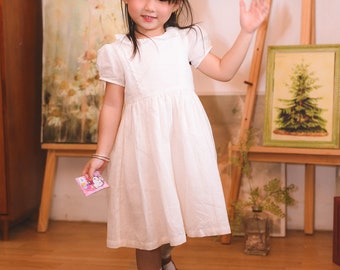 Xmas white dress/ bridesmaids dress/white linen dress/ Off White linen dress /white linen dress with lace/ flower girl dress