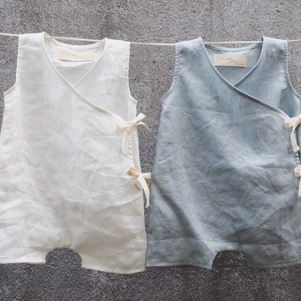 Linen baby romper/ Linen onesie/ White linen romper/ Unisex Romper/ Newborn Linen clothes/ kimono romper