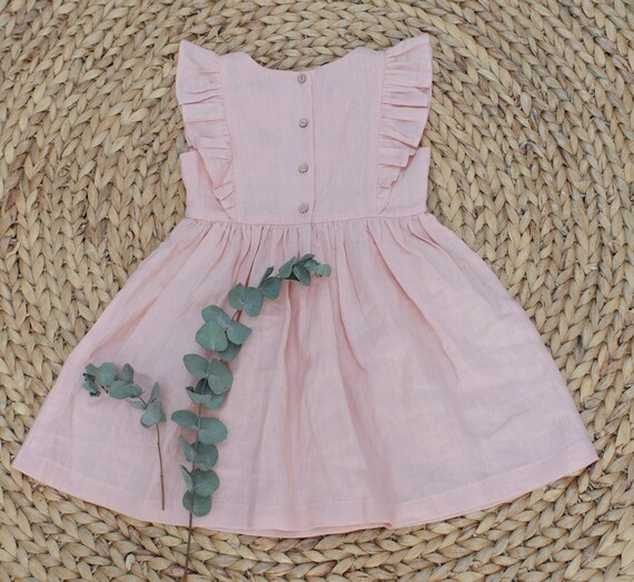 Pink Frill Linen Baby Girl Dress/ Frill Linen Dress/ Ruffles - Etsy