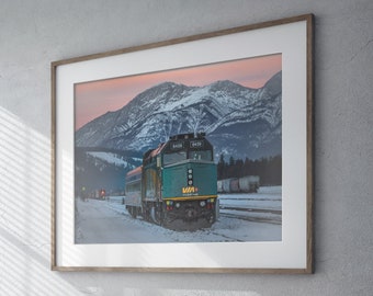 VIA Rail Sunset Train Print | Canadian Landscape Photograph, Train Photograph, Jasper Canada Art