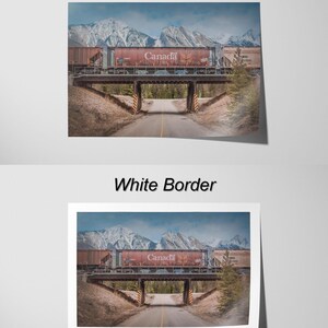two pictures of a train going over a bridge