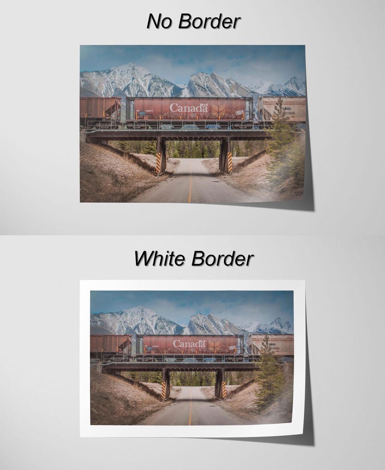 two pictures of a train going over a bridge