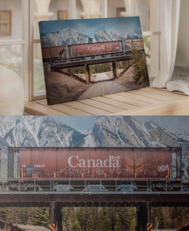 a picture of a train going over a bridge