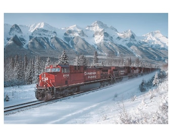 Snowy CP Train Print, Rocky Mountain Railway Photography, Wall Art