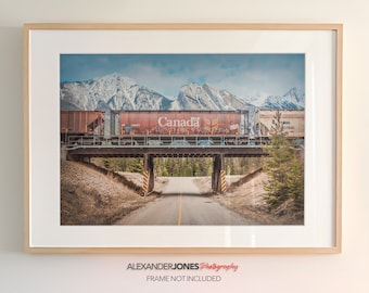 Impression Train Canada | Art des montagnes Rocheuses canadiennes | Photographie de paysage, décoration d'art murale