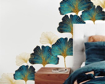Magic Ginkgo By Silmen Teal Blue Green Ginkgo Leaf Custom Printed Removable Self Adhesive Wallpaper Roll by Spoonflower Ginkgo Wallpaper