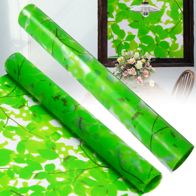 Green Leaves Glass Frosted Window Film Sticker Room Privacy Etsy