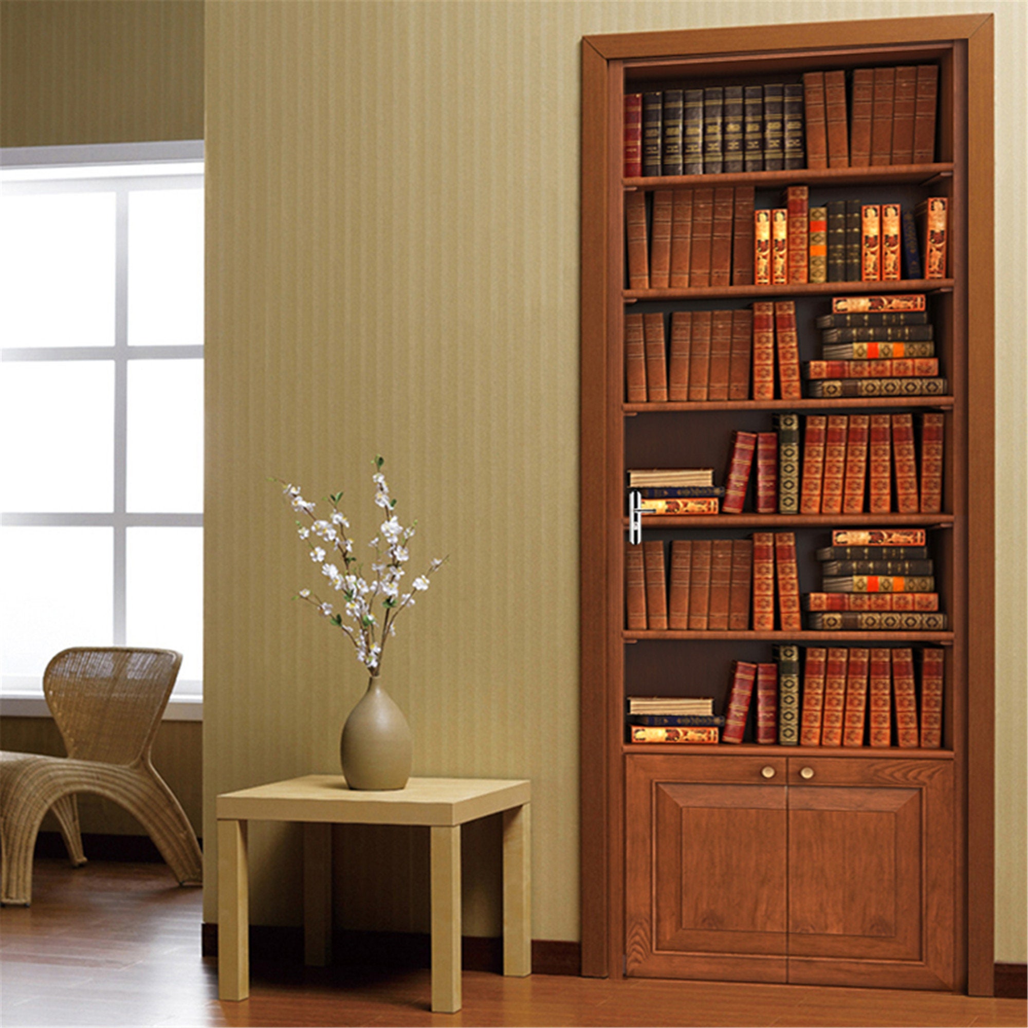 3D Vintage Bookshelf DIY Self adhesive Door Sticker Wallpaper Etsy