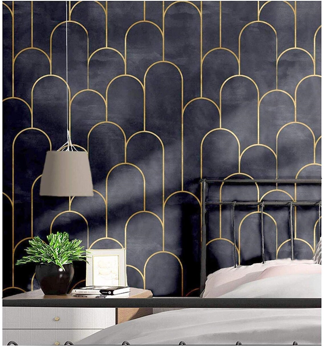 Black Gold Arc Self Adhesive Wallpaper Peel and Stick Contact | Etsy