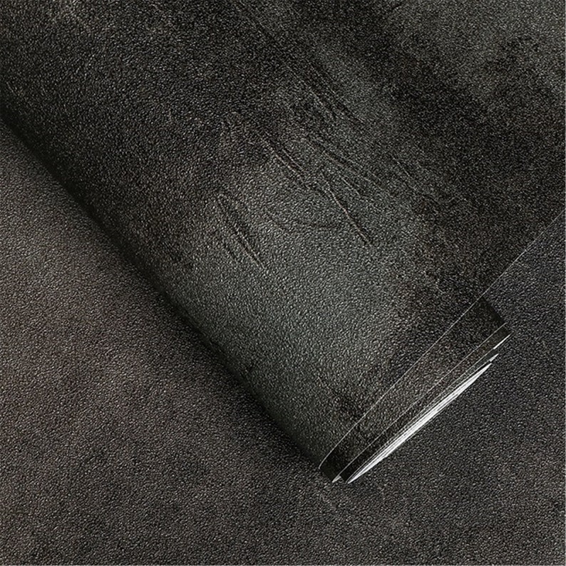 Black Vintage Vinyl Concrete Wall Effect Wallpaper Retro Plain Etsy