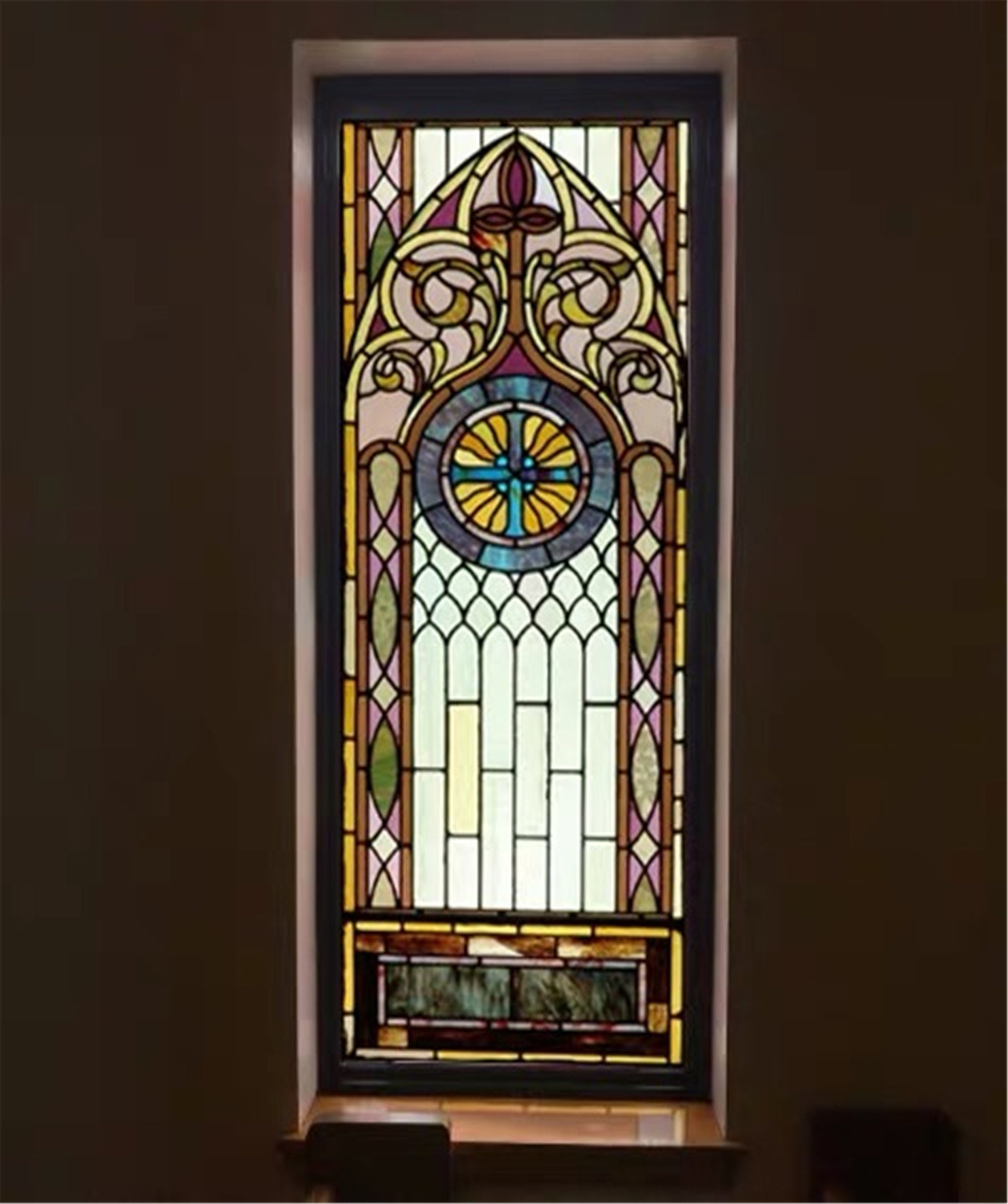 Gothic Rose Window Film Glass Films Frosted Stained Fake Etsy