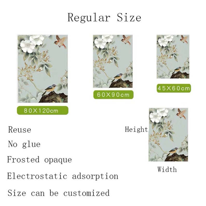 Custom Decorative Film Flower Bird Painting Window Film Etsy