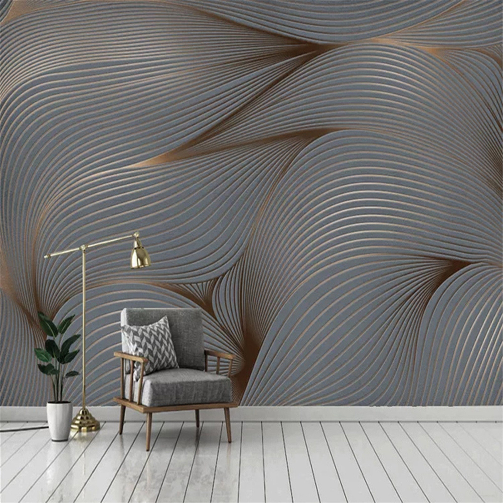 3d Wallpaper Modern Art Mural Retro Nostalgia Abstract Lines Etsy