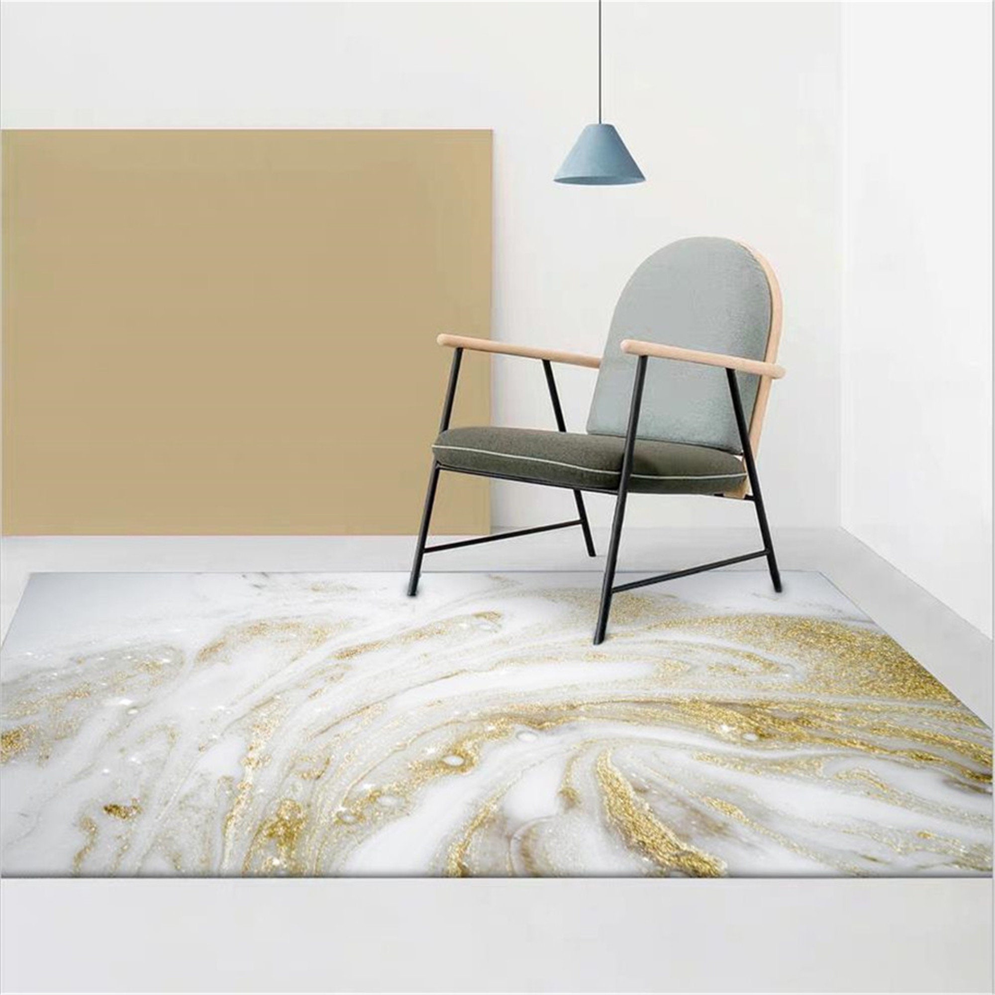 Weißgold nordischen Teppich mit Marmormuster Schlafzimmer