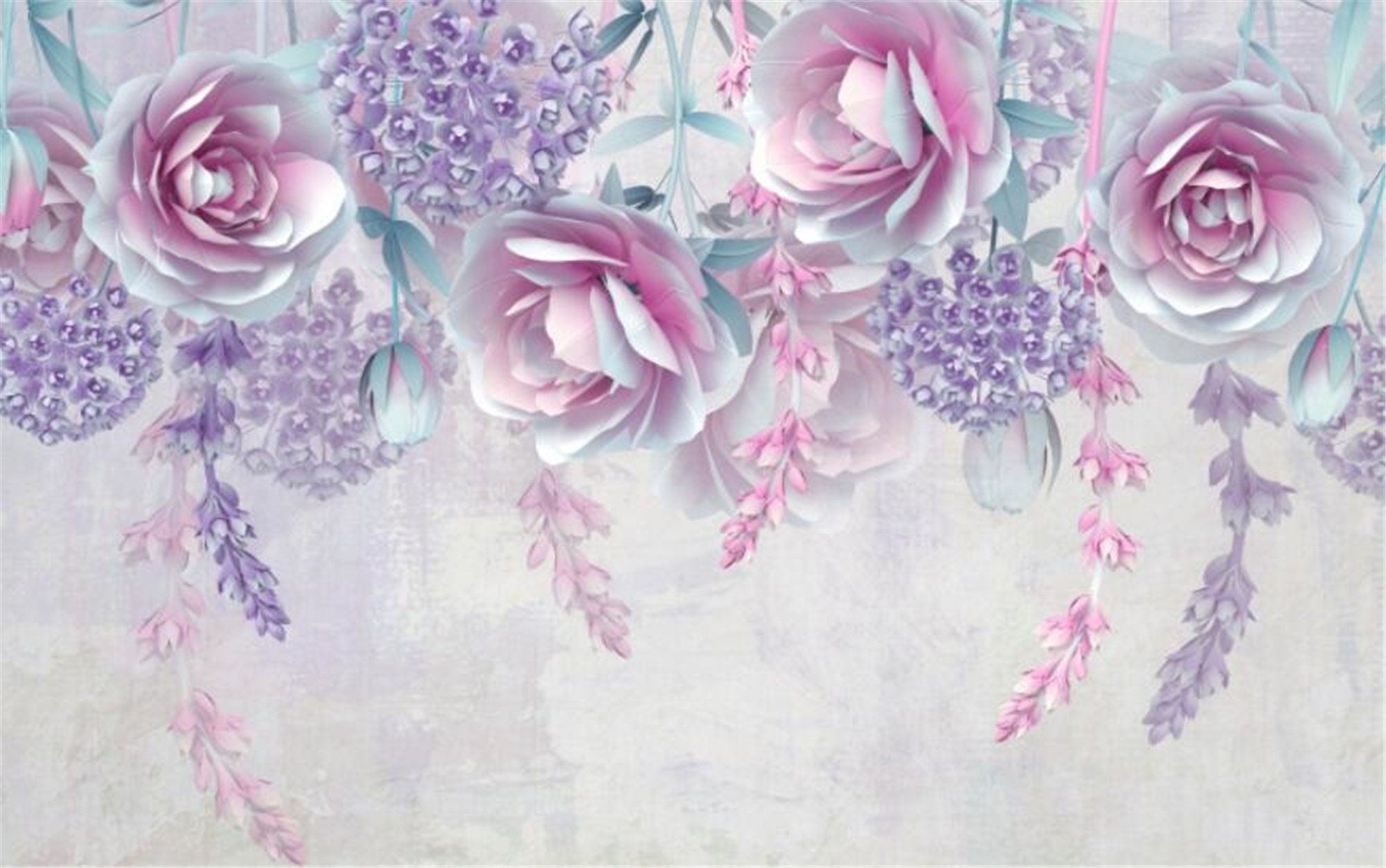 Custom wallpaper photo modern purple 3d embossed flower mural | Etsy