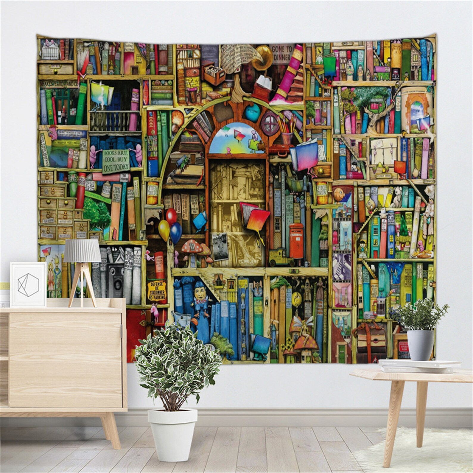 Enipate Secret Door Bookshelf Wall Tapestry Library Tapestries Etsy