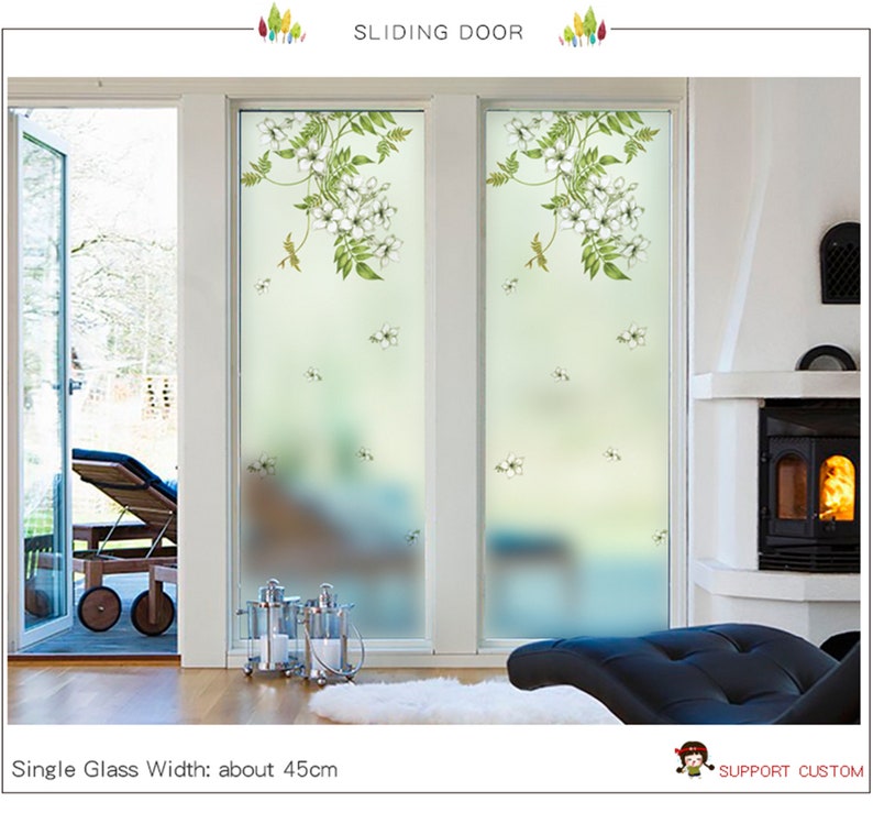 Static Cling Window Film Flowers Frosted Opaque Privacy Etsy