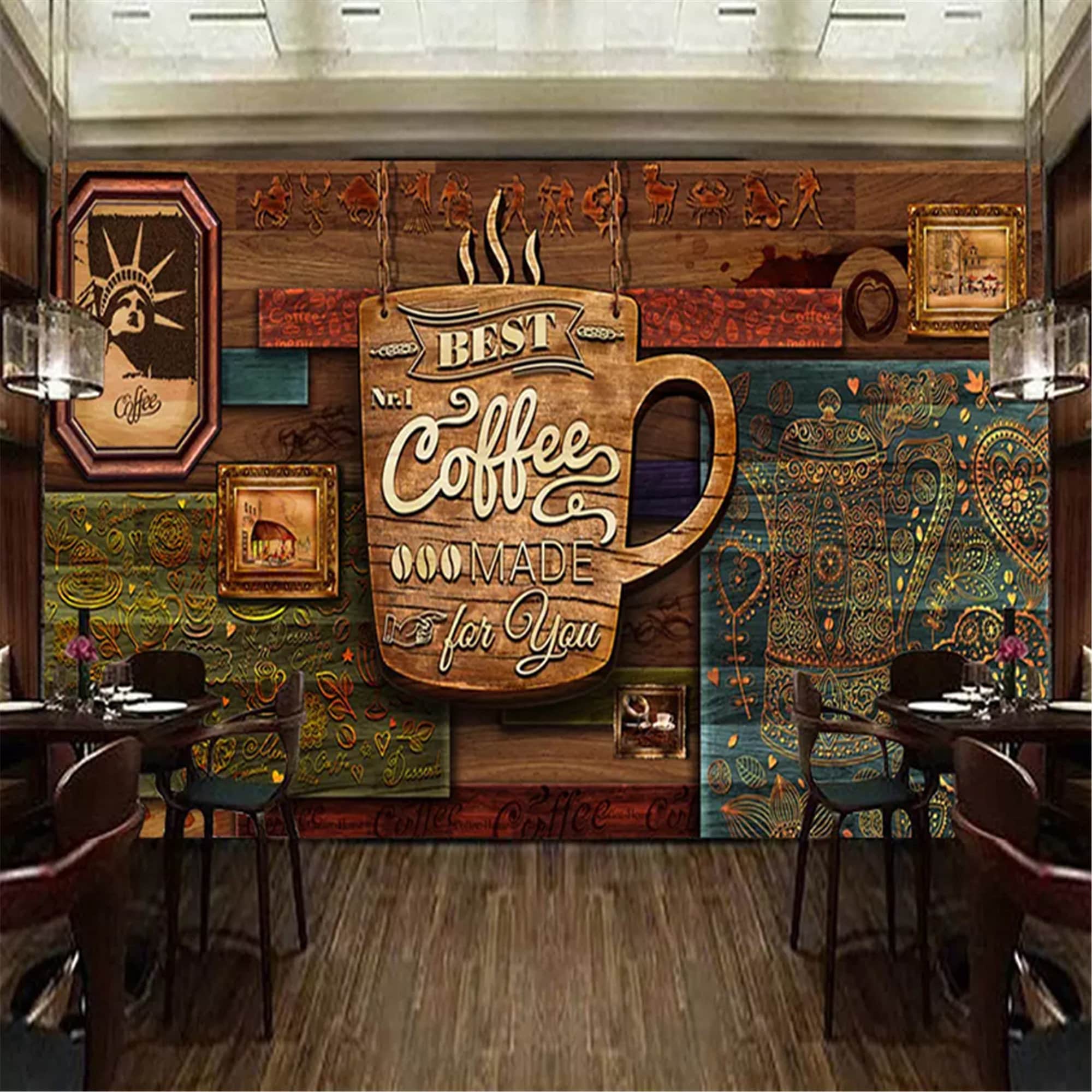 Custom 3D Hand Drawn Premium Vintage Cafe Wall Covering Etsy