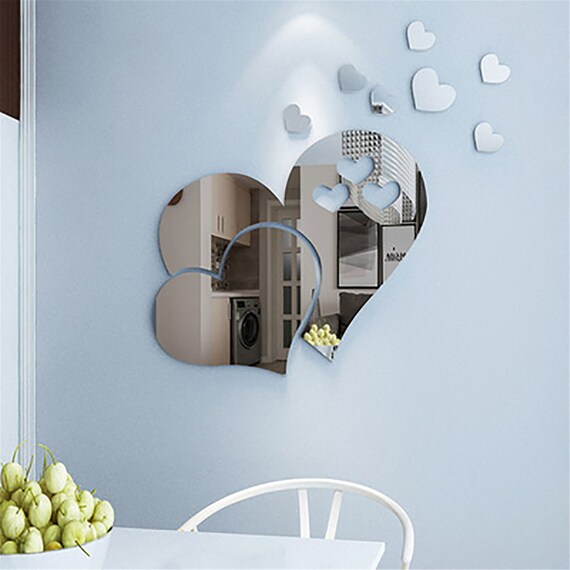 5pcs 3D Mirror Wall Stickers Heart Shape Decorative Stickers Creative Acrylic Wall Art Decals Homer Decoration