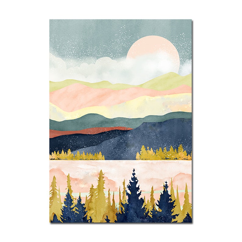 Nordic Poster Sunrise Sunset Landscape Print Wall Art Canvas Painting Decoration Wall Pictures for living Room Modern Home Decor