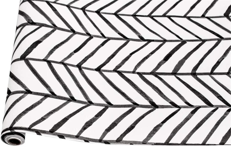 Modern Stripe Peel and Stick Wallpaper Herringbone Black White | Etsy