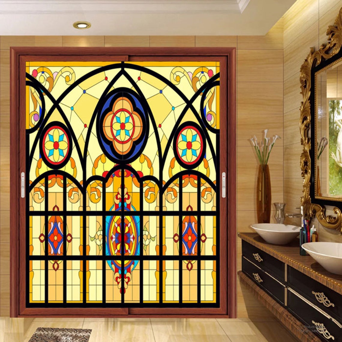 Church frosted stained glass window film Static Cling home Etsy