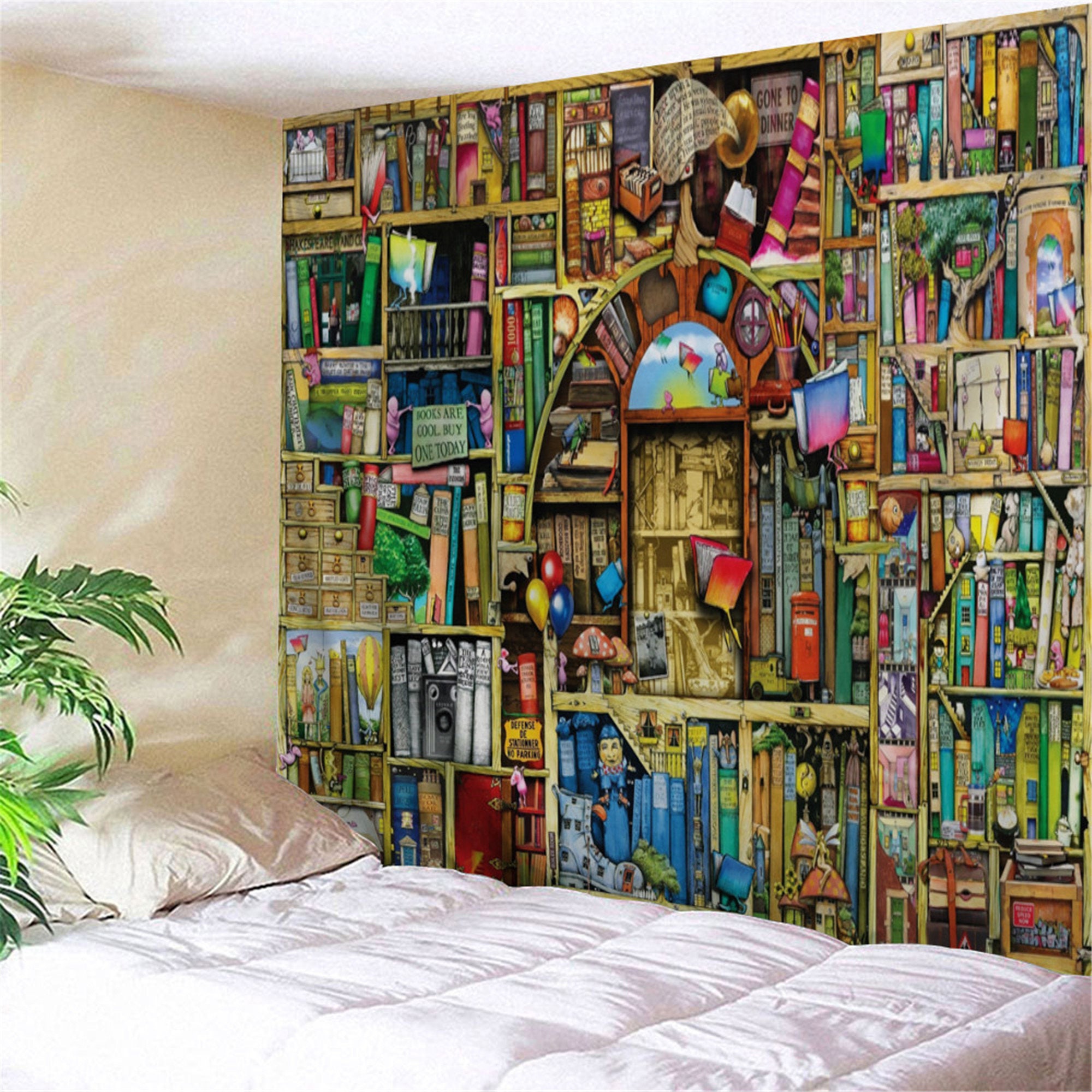 Enipate Secret Door Bookshelf Wall Tapestry Library Tapestries Etsy