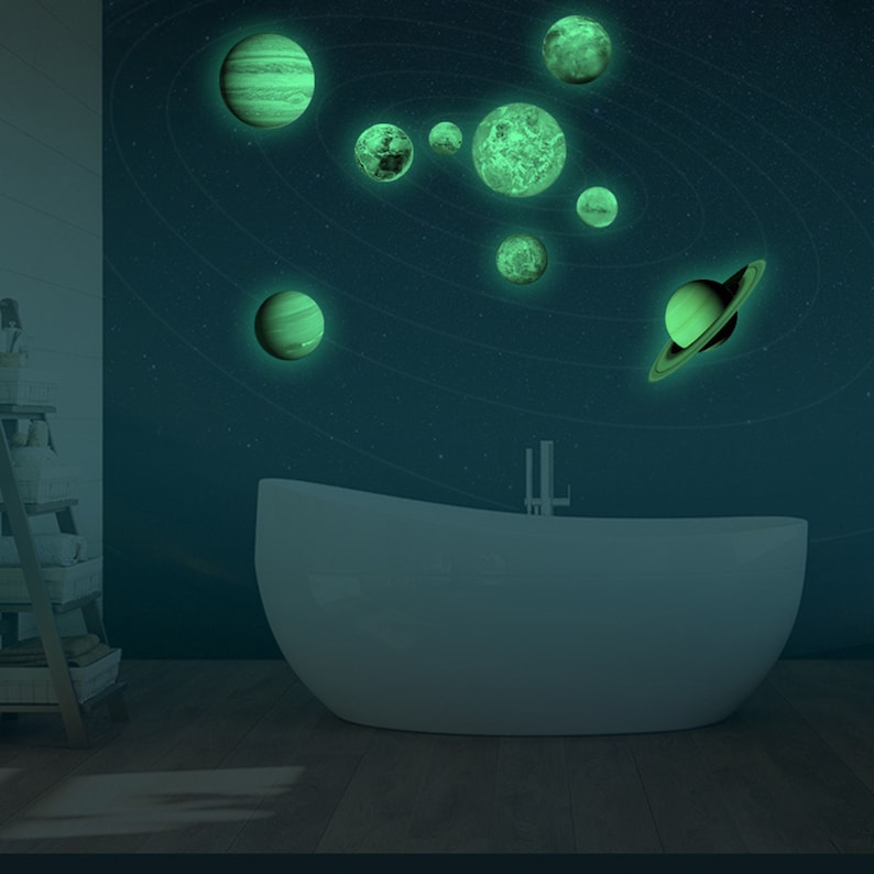 9 Planet Solar System Fluorescent Wall Stick The Universe Planet Galaxy Children Room Bedroom Luminous Wall Stickers