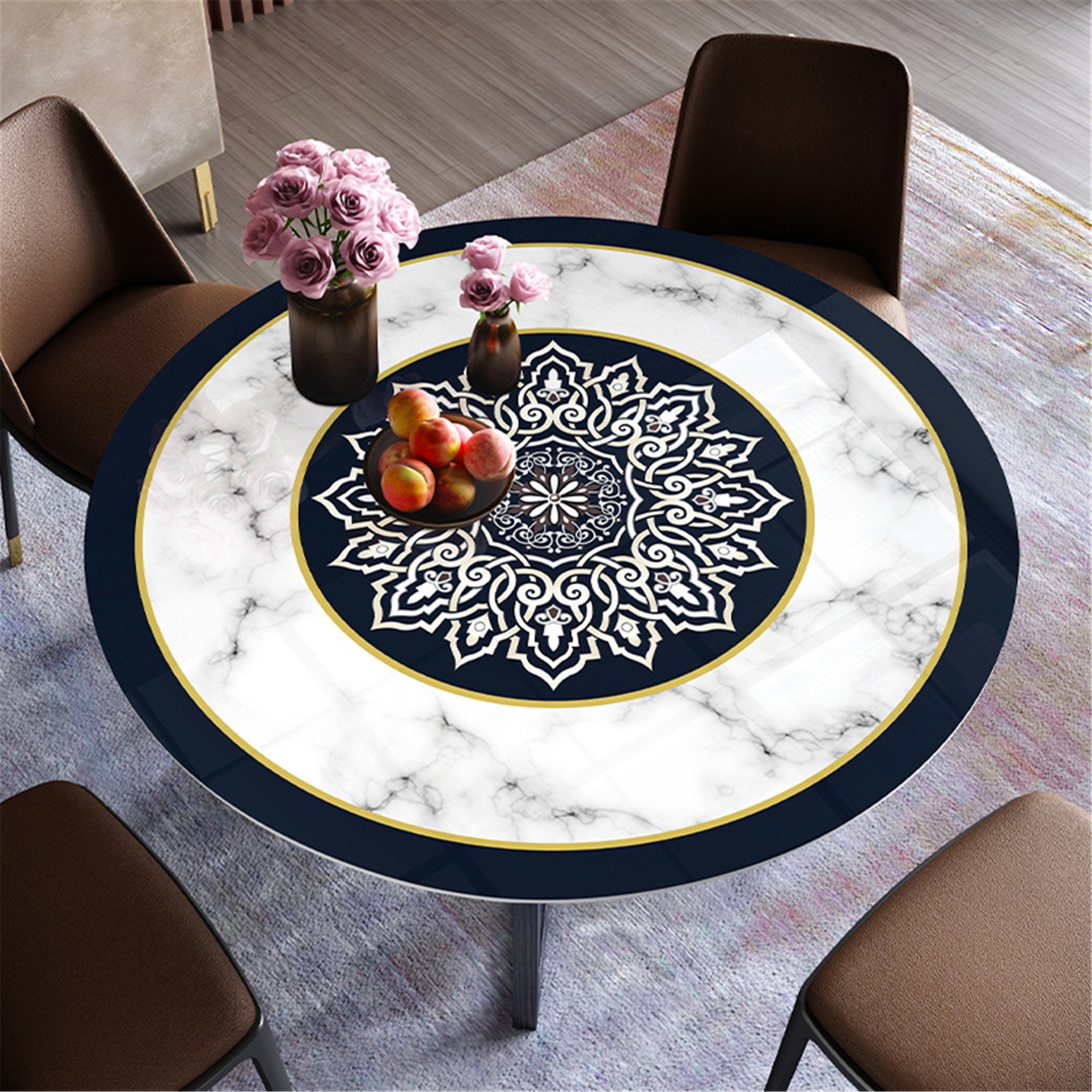 Europeanstyle big size round table mat Marbled pvc round Etsy