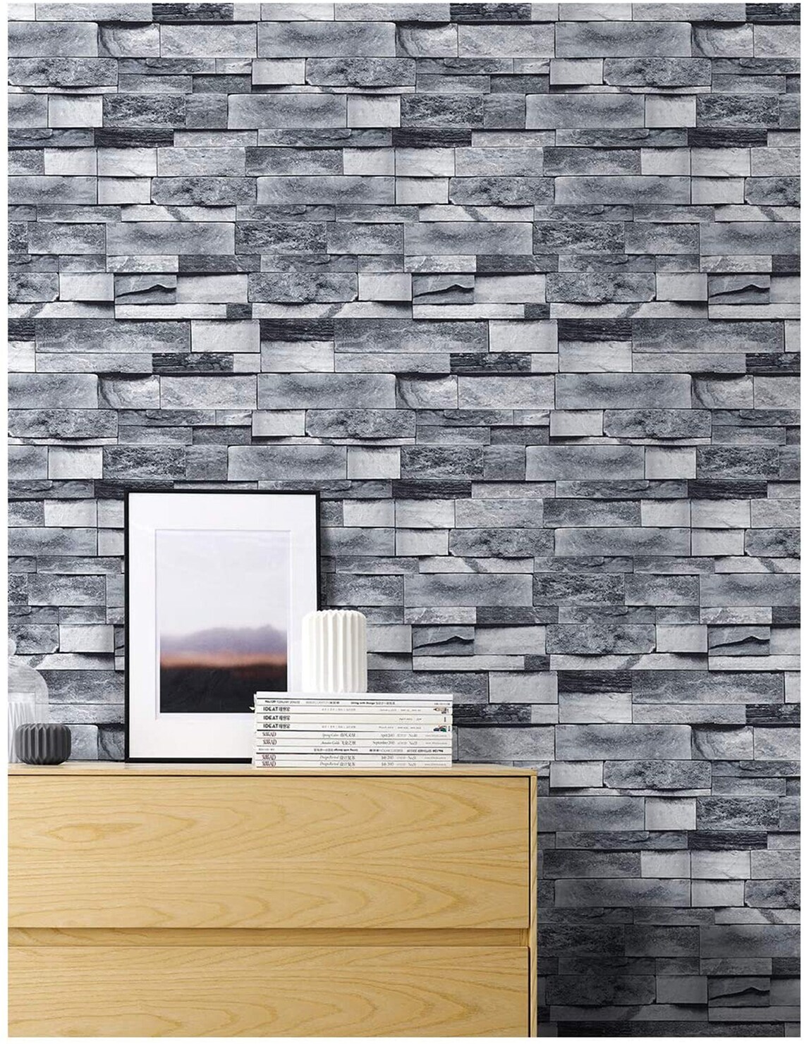 Peel and Stick Faux Brick Stone Wallpaper Gray Vinyl Self Etsy