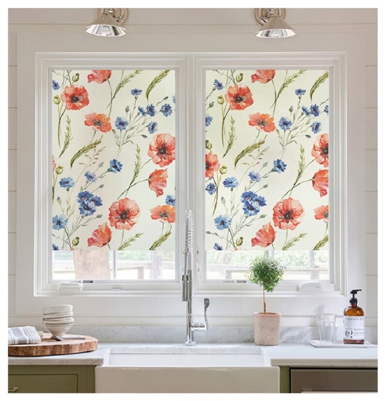 Custom Size Static Cling Window Film Vinyl Botanic Flowers Etsy