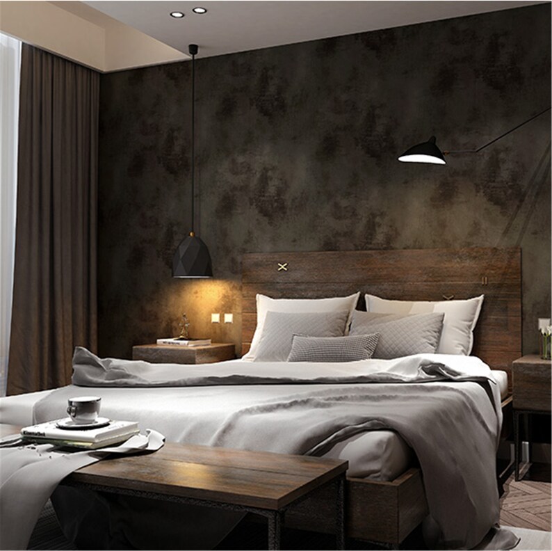 Black Vintage Vinyl Concrete Wall Effect Wallpaper Retro Plain Etsy