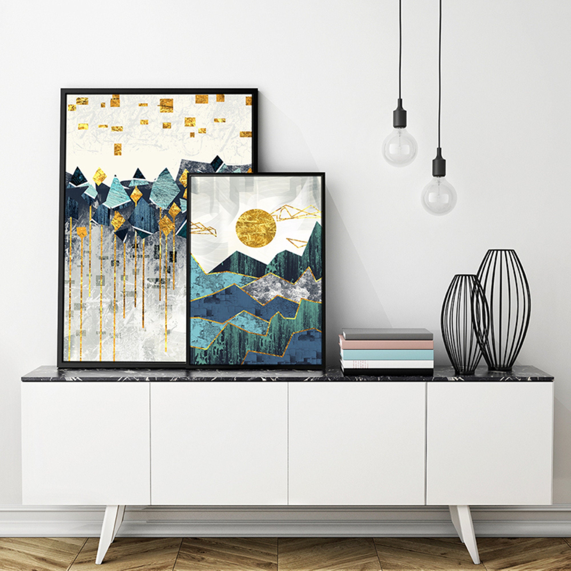 Nordic Abstract Geometric Mountain Landscape Wall Art Canvas Etsy