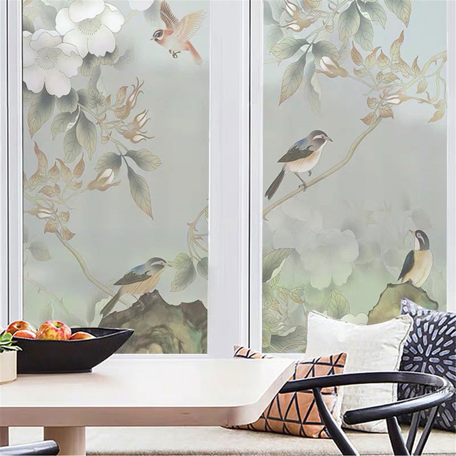 Custom Decorative Film Flower Bird Painting Window Film Etsy