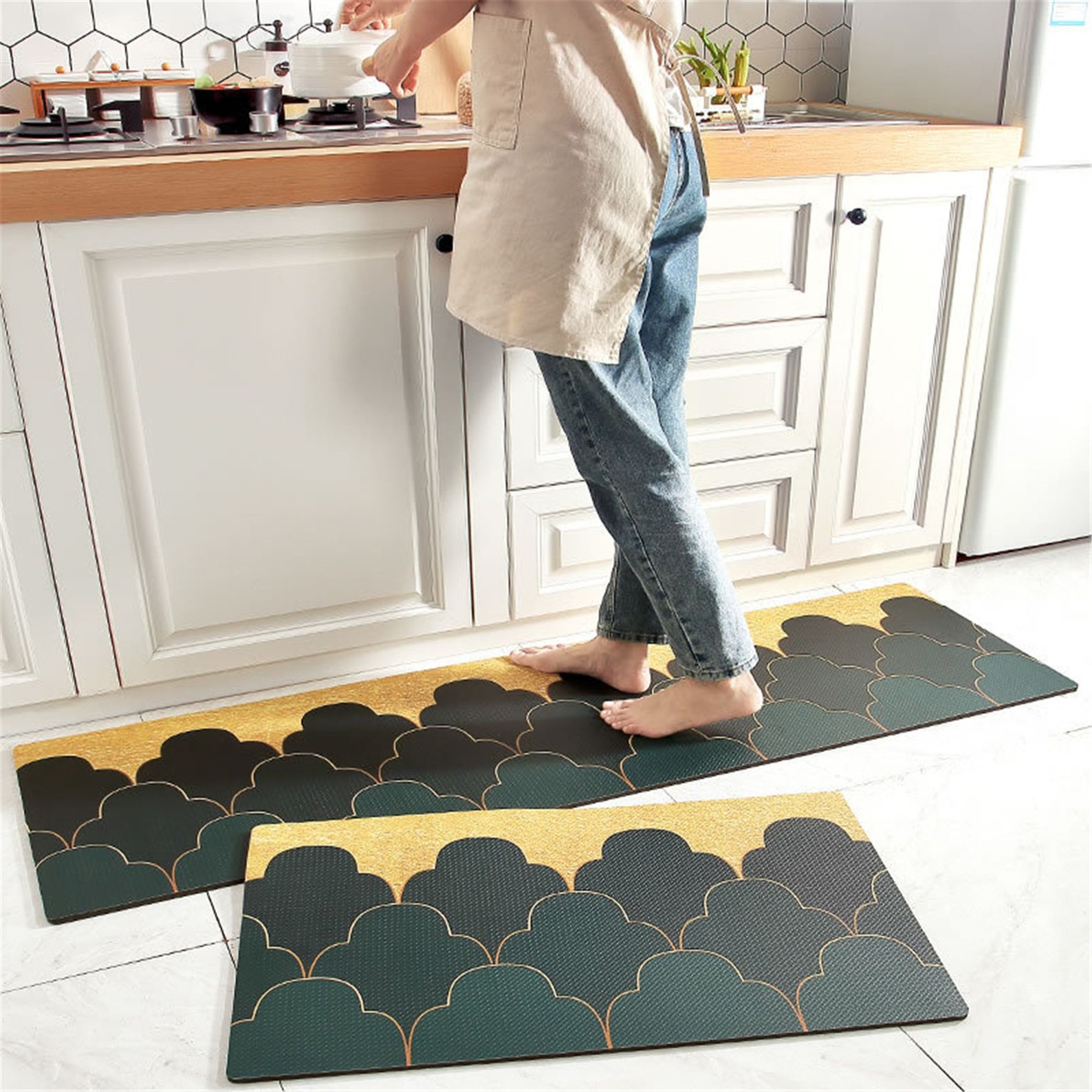 Kitchen Mat Nordic Modern Kitchen Long Mats Thick Leather Etsy