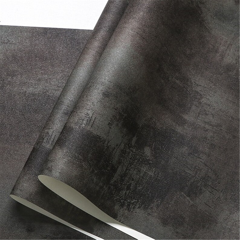 Black Vintage Vinyl Concrete Wall Effect Wallpaper Retro Plain Etsy