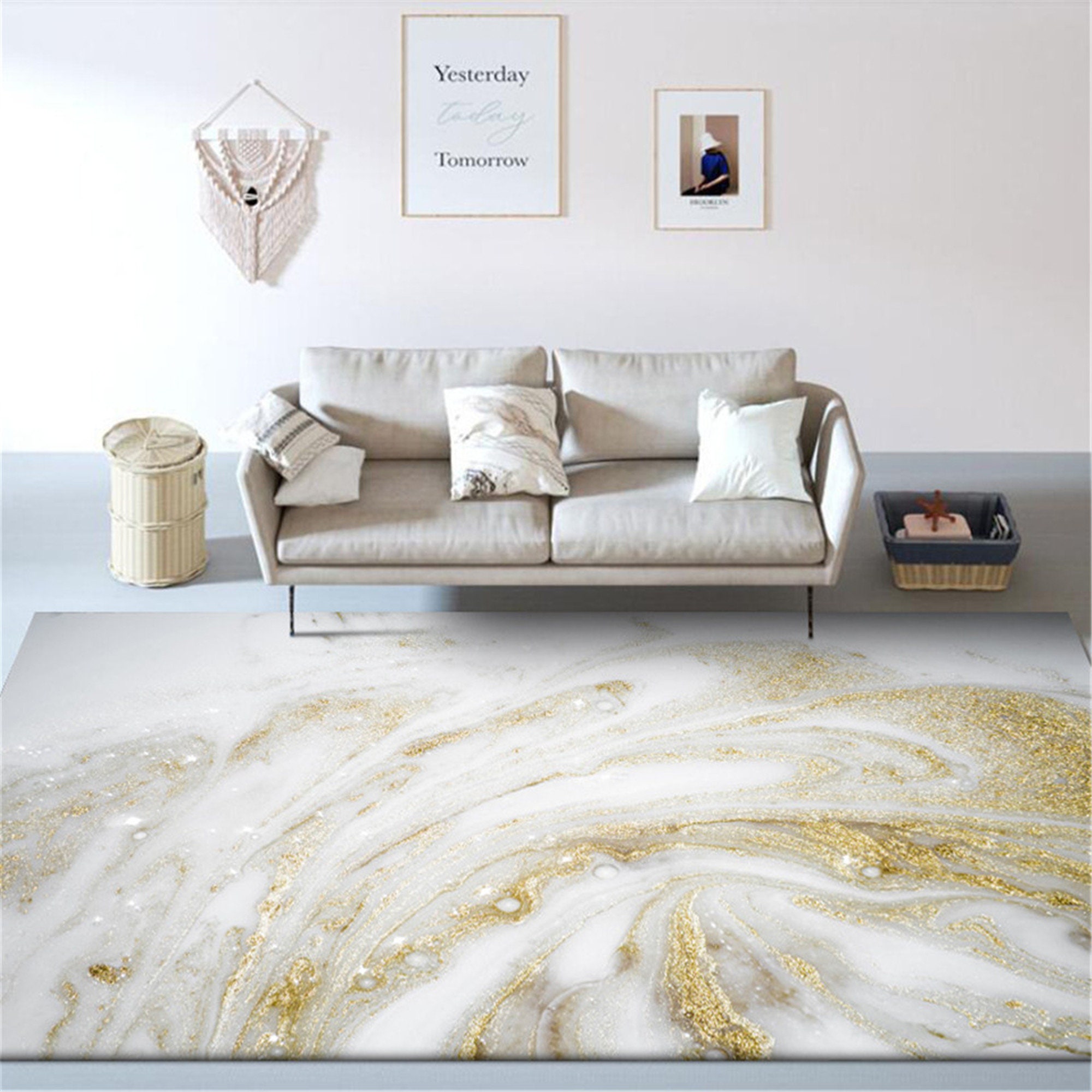 Weißgold nordischen Teppich mit Marmormuster Schlafzimmer