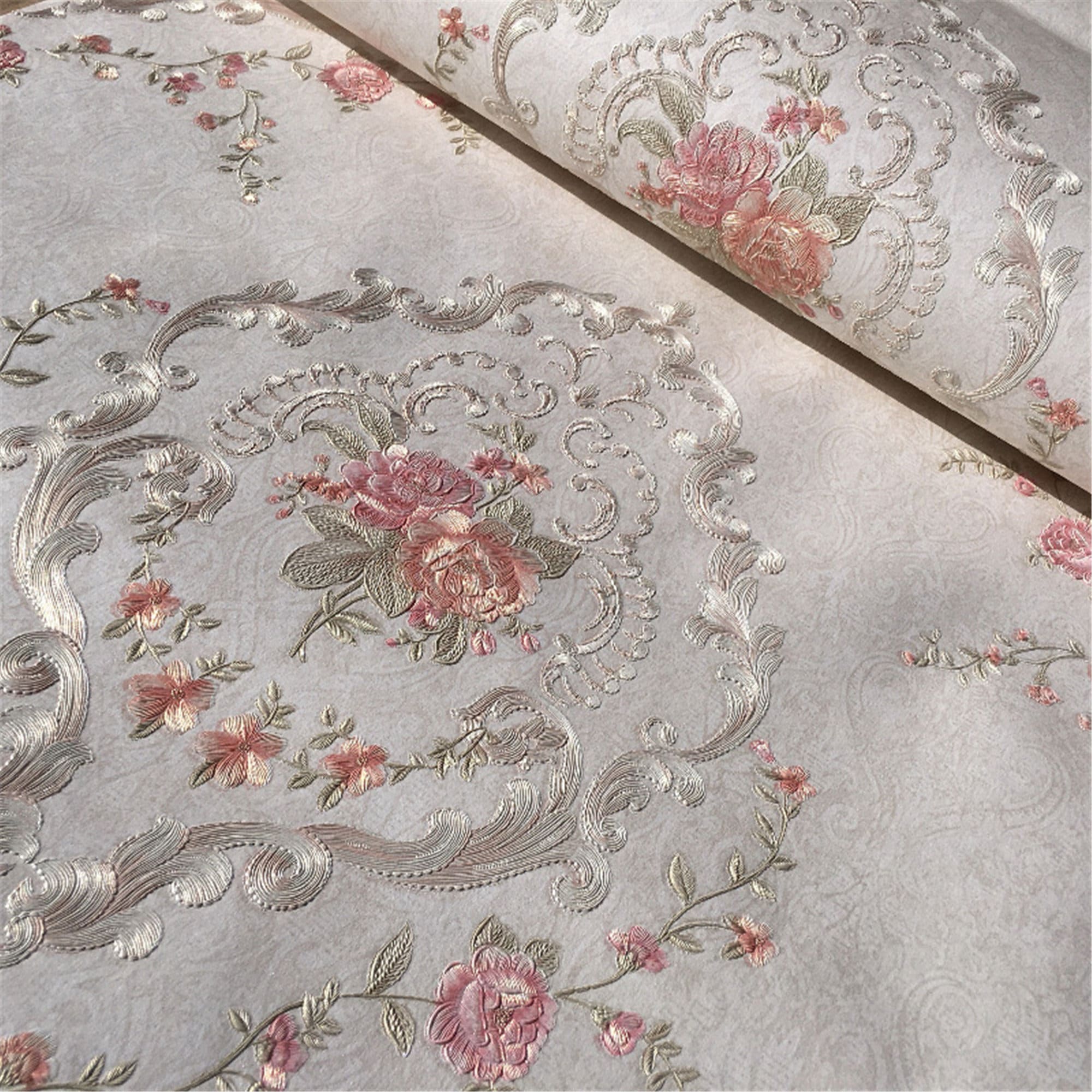 Beige Pink Floral Emboss Wallpaper Roll 3D Flower Damask Etsy