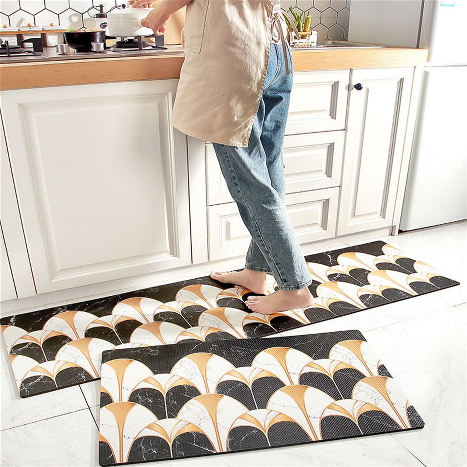 Kitchen Mat Nordic Modern Kitchen Long Mats Thick Leather Etsy