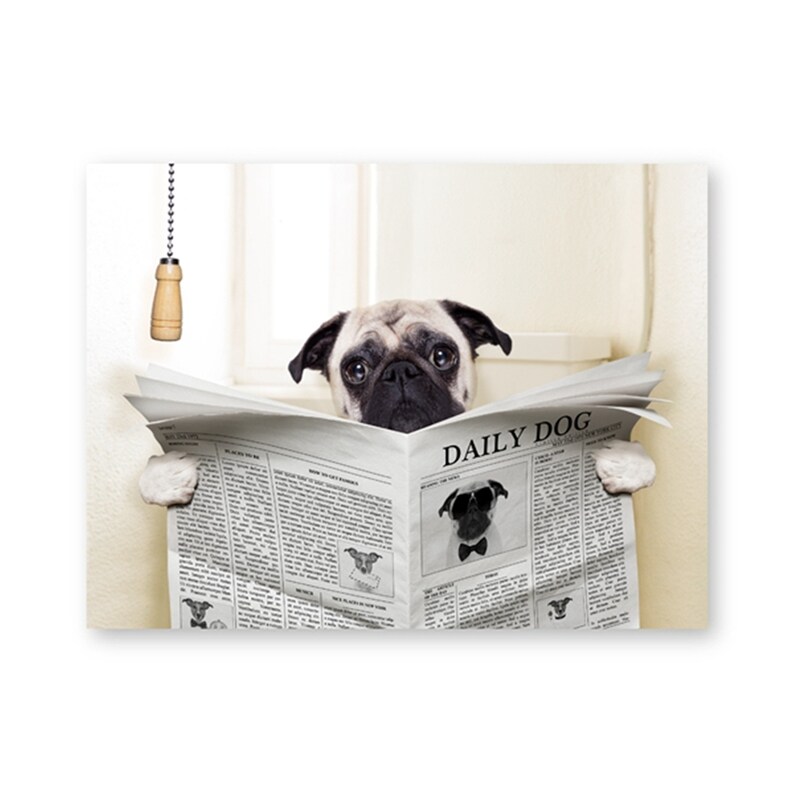 Hund Lesen Zeitung Toilette Wand Kunst Leinwand Poster Drucke Etsy