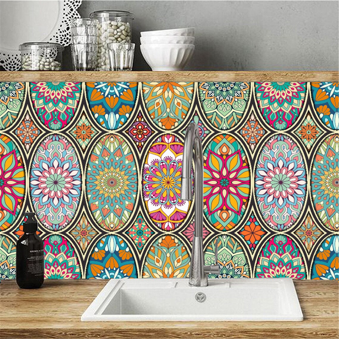 Colorful Retro Tile Wall Sticker Kitchen Stairs Door Wardrobe Etsy