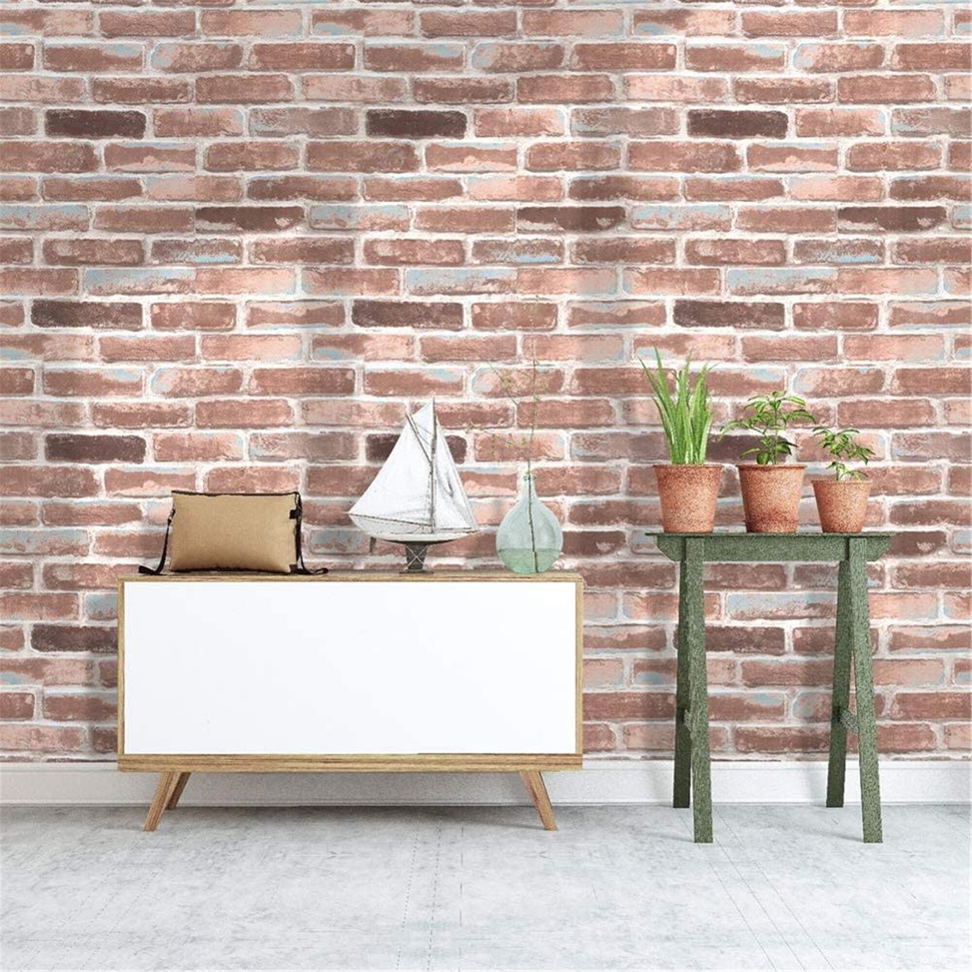 Peel And Stick Faux Brick Wallpaper Rust Redbluewhite Vinyl Etsy