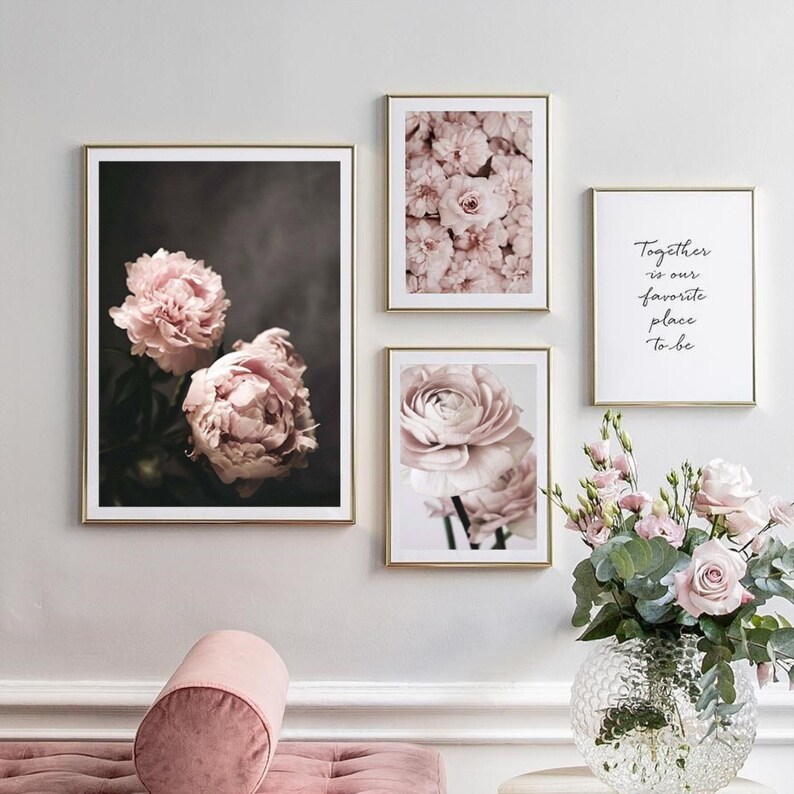 Modern Romantic Light Pink Peonies Flowers Canvas Paintings Gallery Posters Prints Wall Art Pictures Bedroom Interior Home Decor