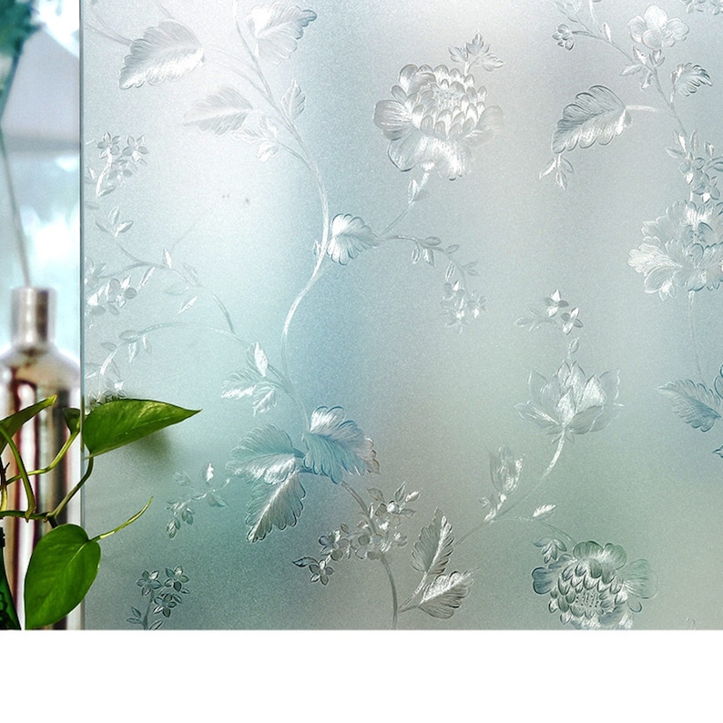 Peony Flower Electrostatic Glass Sticker Window 3D Bathroom Washroom Sliding Door Matte Transparent Opaque Window Paper Foil