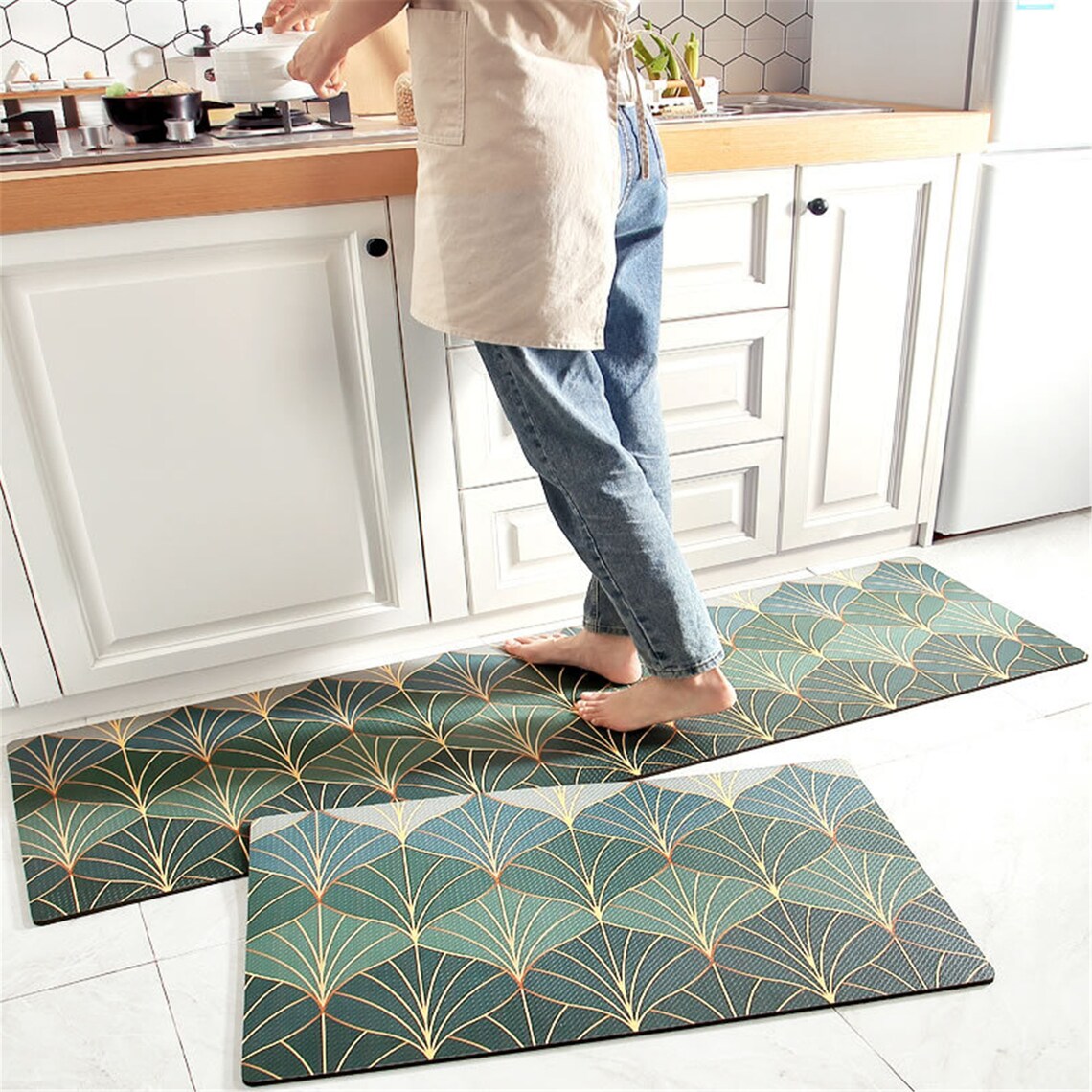 Kitchen Mat Nordic Modern Kitchen Long Mats Thick Leather Etsy