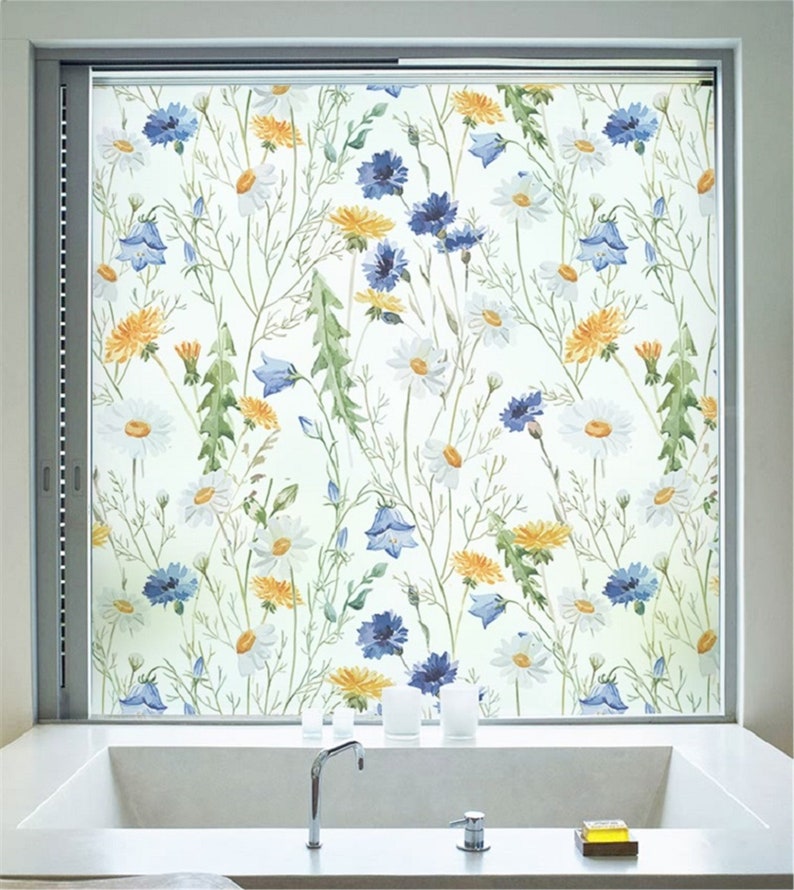 Custom Size Static Cling Window Film Vinyl Botanic Flowers Etsy