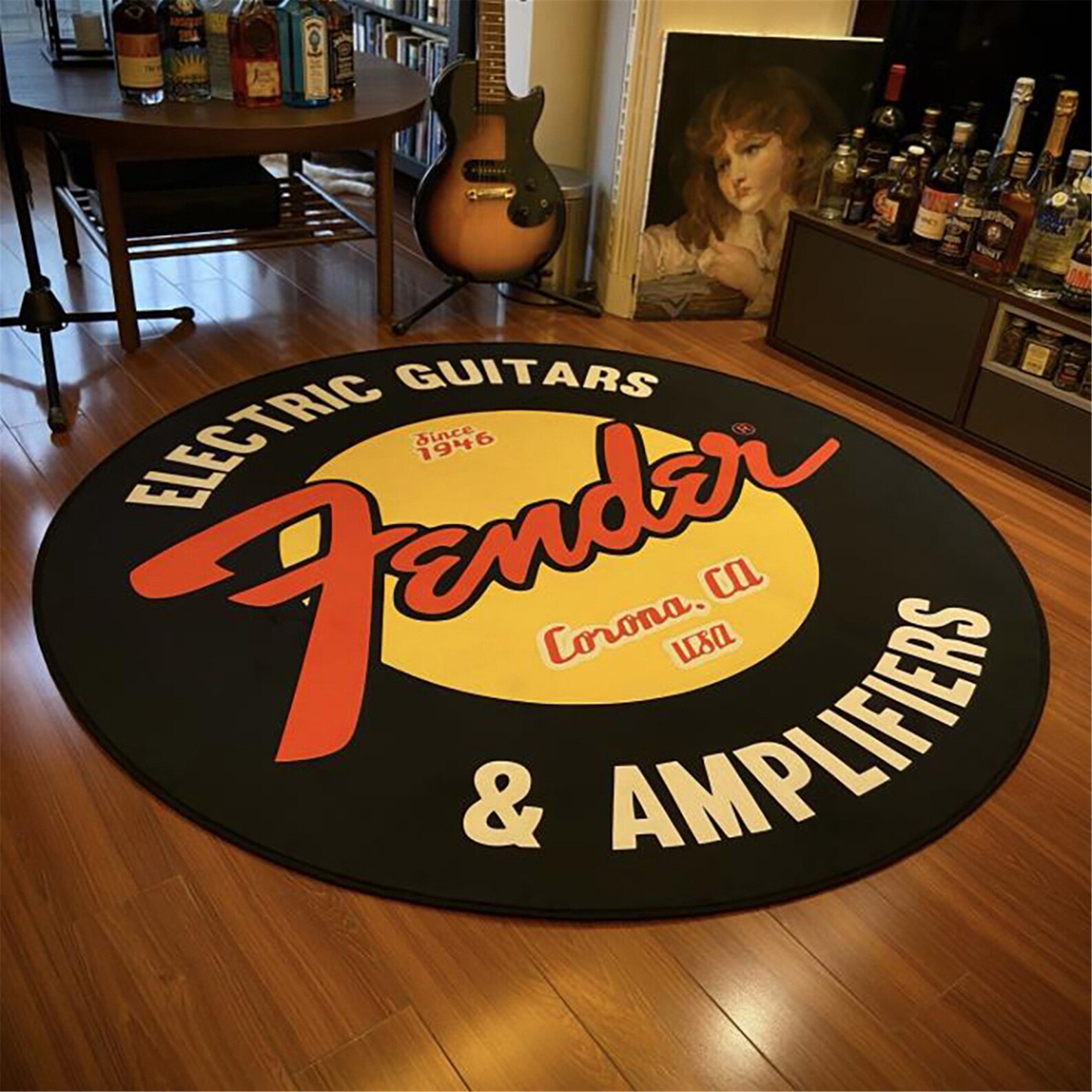 Fender Guitar Round Carpet Rock Floor Mats Flannel Printed Etsy